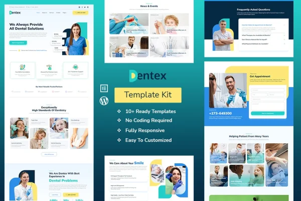 DENTEX dentist and dental care Elementor template kit preview