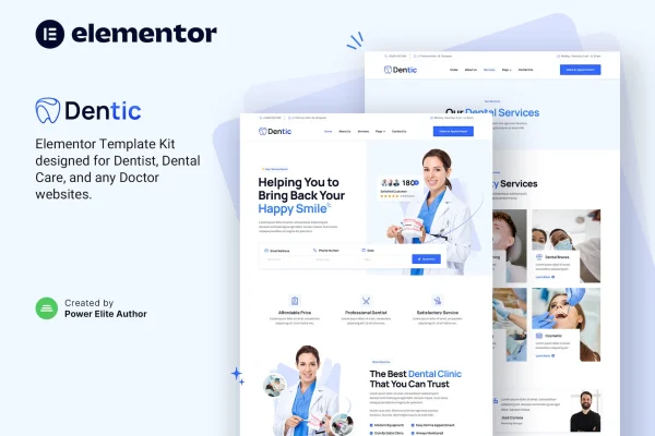 Dentic dental clinic Elementor template kit preview