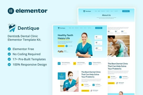 Dentique dentist and dental clinic Elementor template kit preview