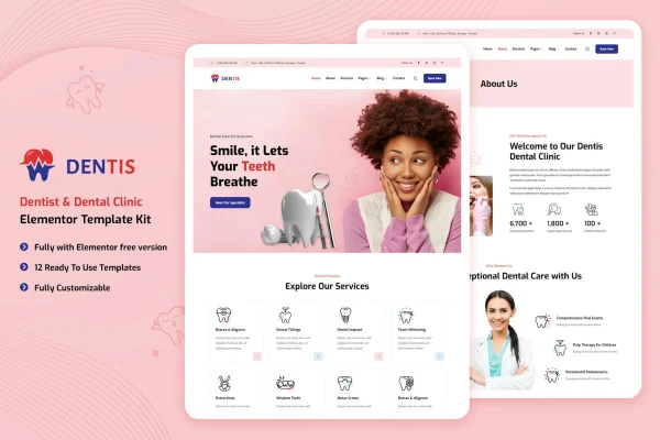 Dentis dental clinic Elementor template kit preview