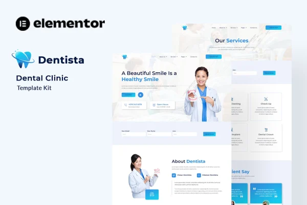 Dentista dental clinic Elementor template kit preview