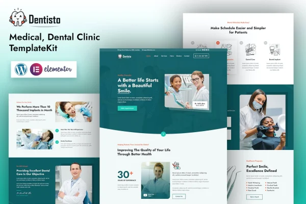 Dentisto dentist and medical Elementor template kit preview