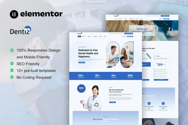 Dentiz dental care Elementor Pro template kit preview