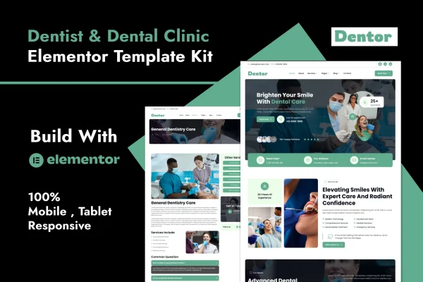Dentor dental care Elementor template kit preview