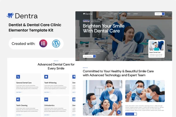 Dentra dental clinic Elementor template kit preview