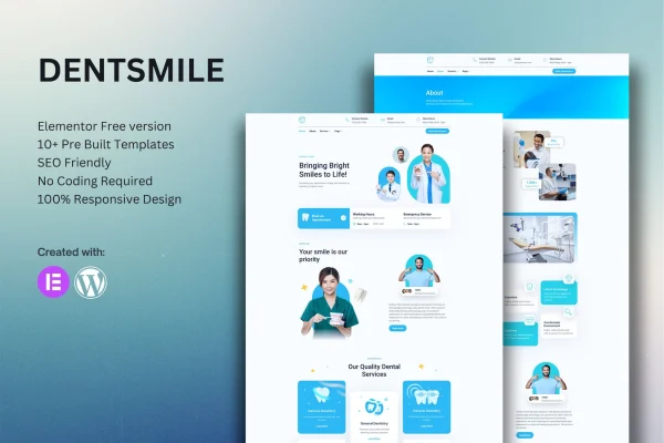 Dentsmile dentist and dental clinic Elementor template kit preview