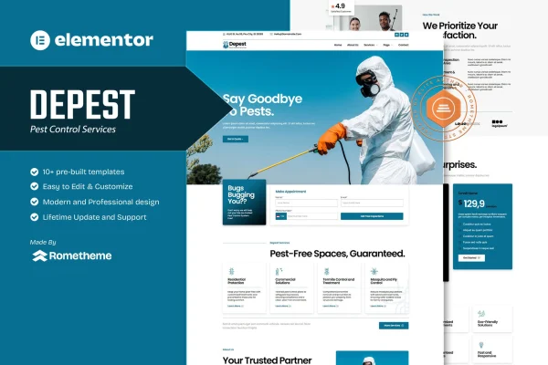 Depest pest control services Elementor template kit preview