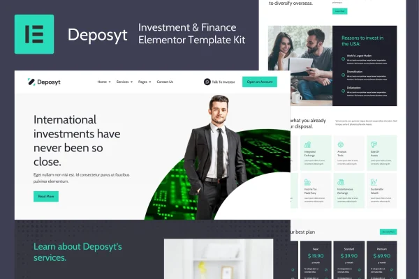 Deposyt investment and finance Elementor template kit preview
