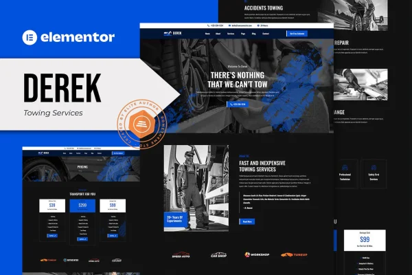 Derek towing services Elementor Pro template kit preview
