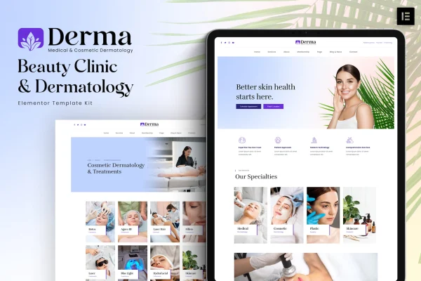 Derma beauty clinic and dermatology Elementor template kit preview