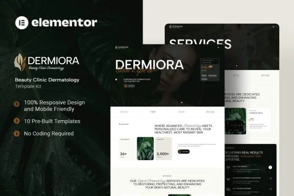 Dermiora beauty clinic and dermatology Elementor template kit preview