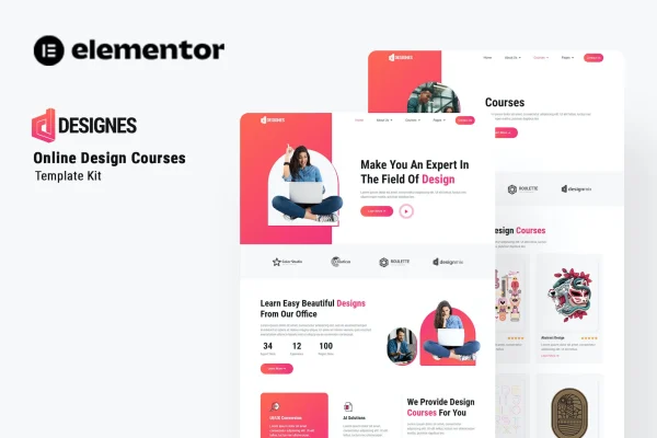 Designes online design course Elementor template kit preview
