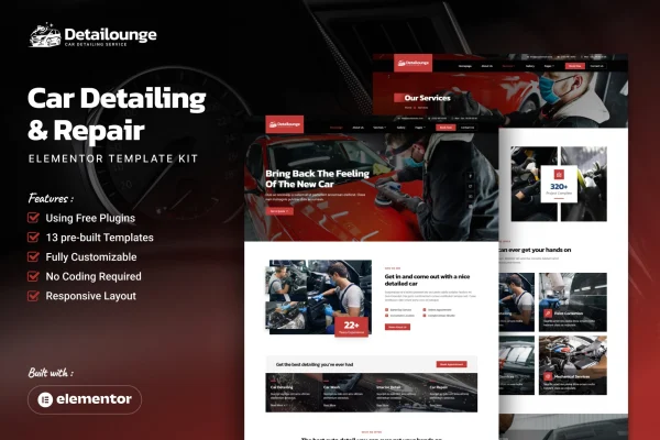 Detailounge car detailing and repair Elementor template kit preview
