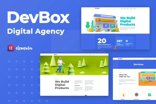 DevBox creative digital agency Elementor template kit preview