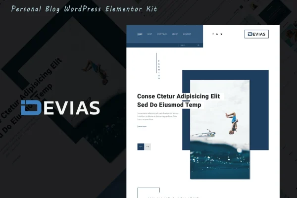 Devias blog and magazine Elementor template kit preview