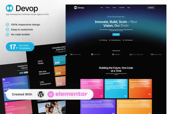 Devop app development and software house Elementor template kit preview