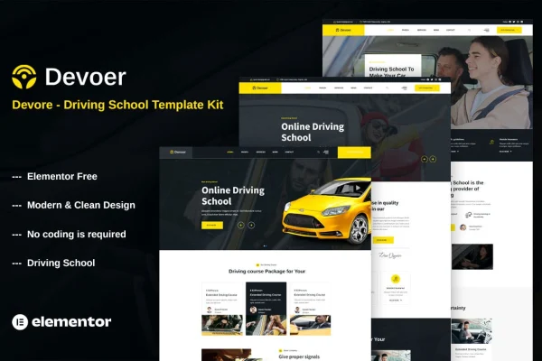 Devore driving school Elementor template kit preview