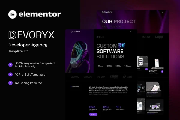 Devoryx developer agency Elementor template kit preview
