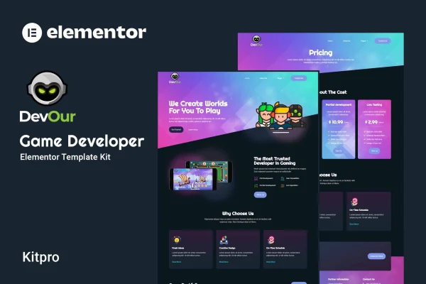 Devour game developer Elementor template kit cover image
