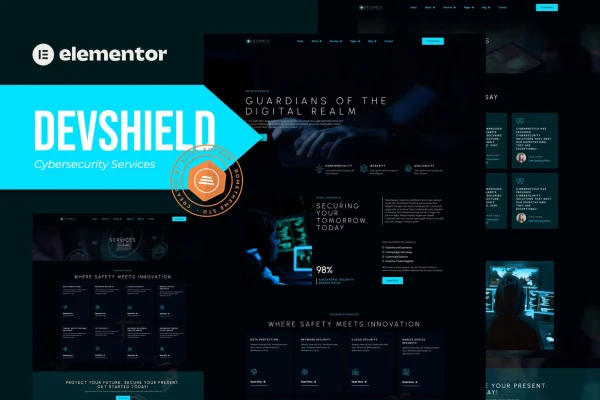 Devshield cybersecurity services Elementor template kit preview