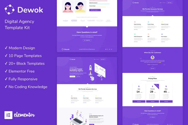 Dewok digital agency Elementor template kit preview