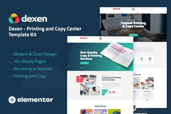 Dexen printing and copy center Elementor template kit preview