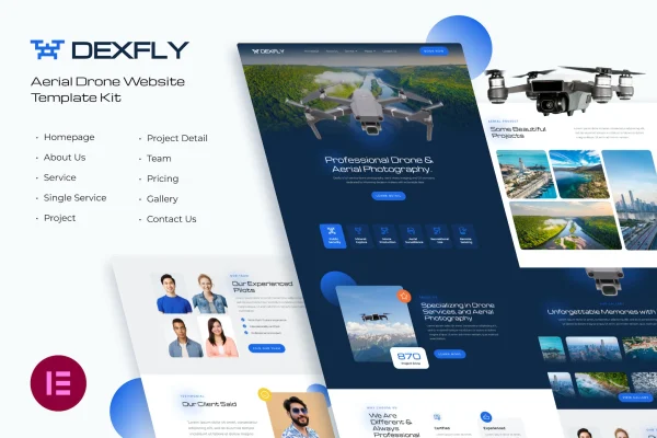 Dexfly drone and aerial photography Elementor template kit preview