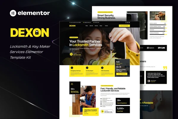 Dexon locksmith and key maker Elementor template kit preview