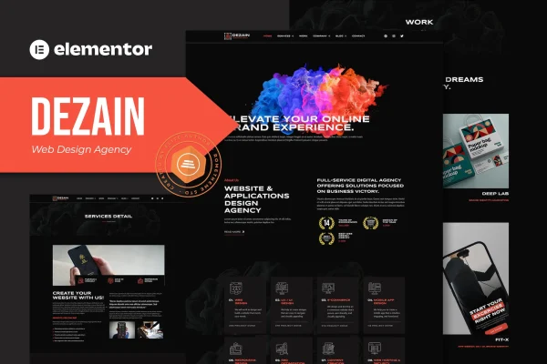 Dezain web design agency Elementor template kit preview