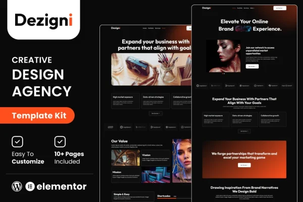 Dezigni creative agency and portfolio Elementor template kit preview