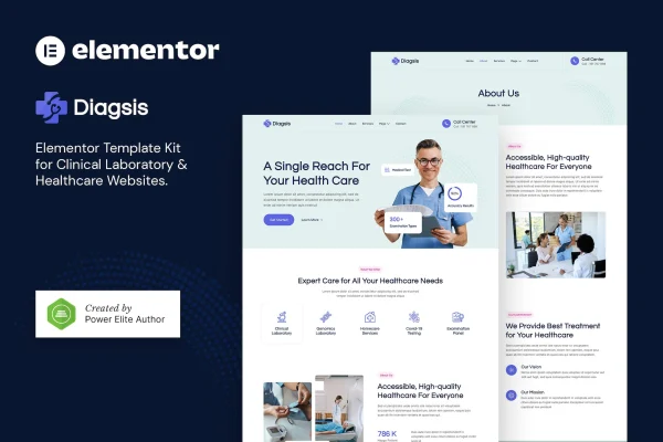 Diagsis clinical laboratory and healthcare Elementor template kit preview