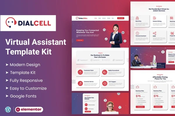 DialCell call center and telemarketing Elementor template kit preview