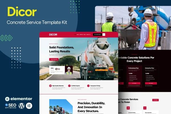 Dicor concrete service Elementor template kit preview