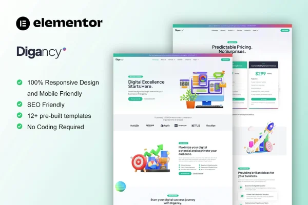 Digancy digital agency Elementor template kit preview