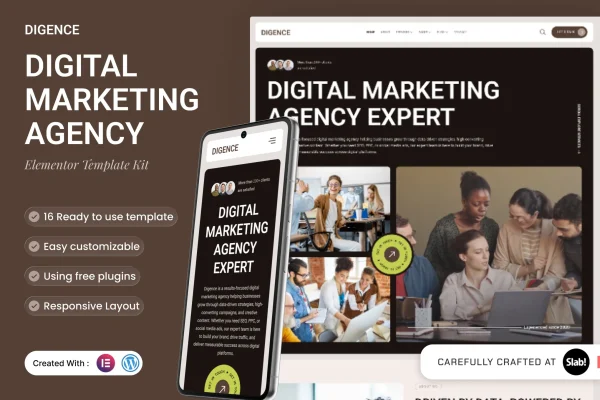 Digence digital marketing agency Elementor template kit preview