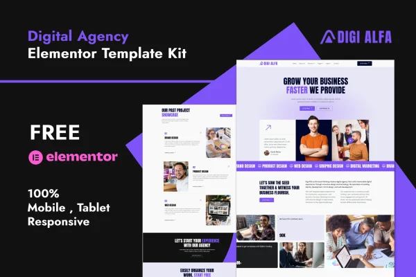 DigiAlfa digital agency Elementor template kit preview