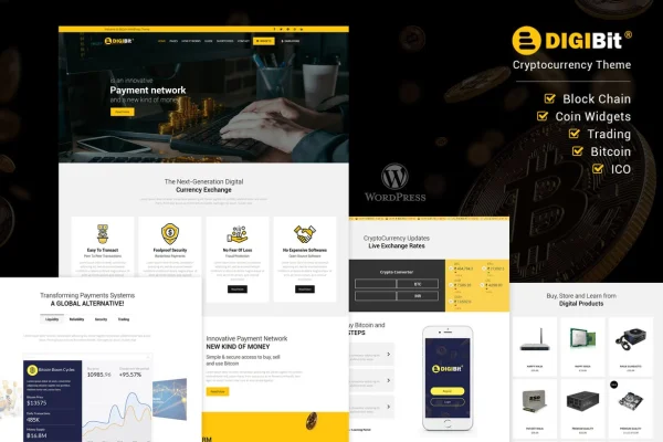 DigiBit cryptocurrency mining WordPress theme preview