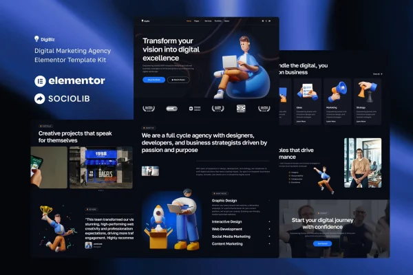 DigiBiz digital marketing agency Elementor template kit preview