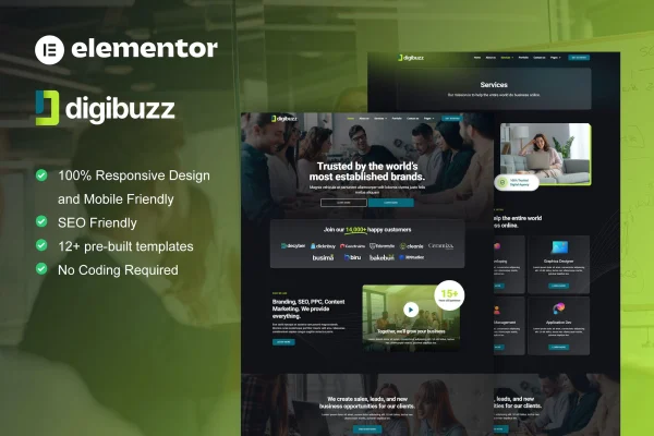 DigiBuzz dark digital agency Elementor template kit preview