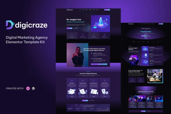Digicraze digital marketing agency Elementor Pro template kit preview