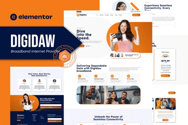 Digidaw broadband internet services provider Elementor template kit preview