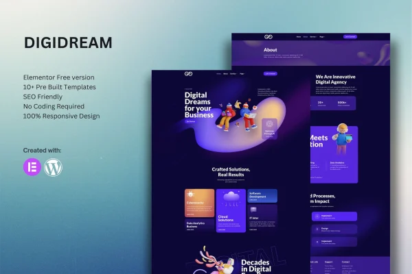 Digidream IT solutions company Elementor template kit cover image