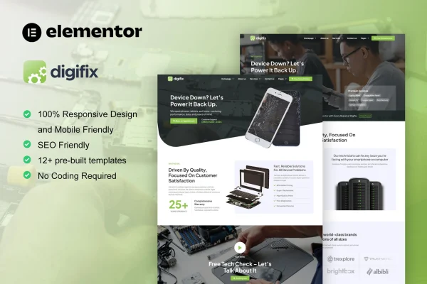 DigiFix mobile phone repair Elementor template kit preview