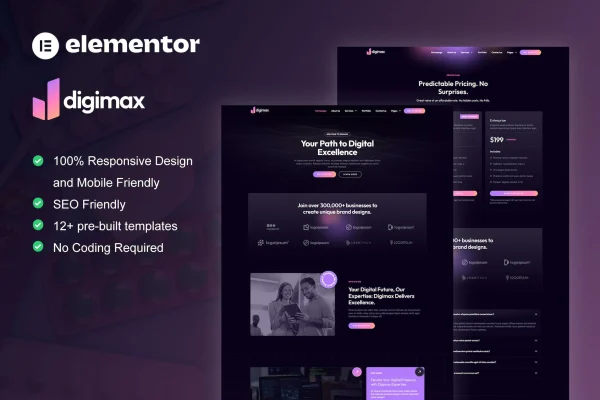 Digimax digital marketing agency Elementor template kit preview