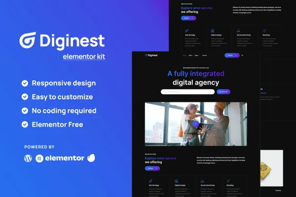Diginest digital agency Elementor template kit preview