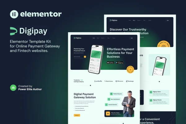 Digipay fintech and payment gateway Elementor template kit preview