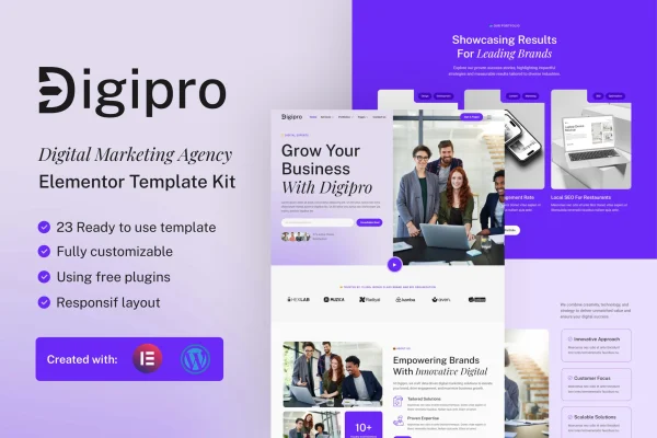 Digipro digital marketing agency Elementor template kit preview