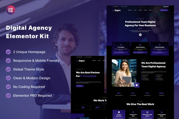 Digira digital agency Elementor template kit preview