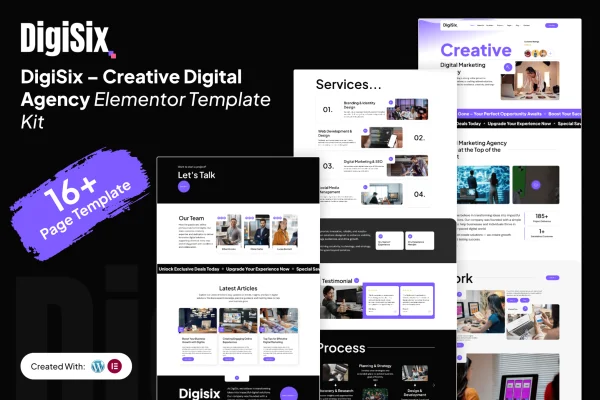 DigiSix creative digital agency Elementor template kit page previews