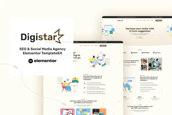Digistar SEO and social media agency Elementor template kit preview